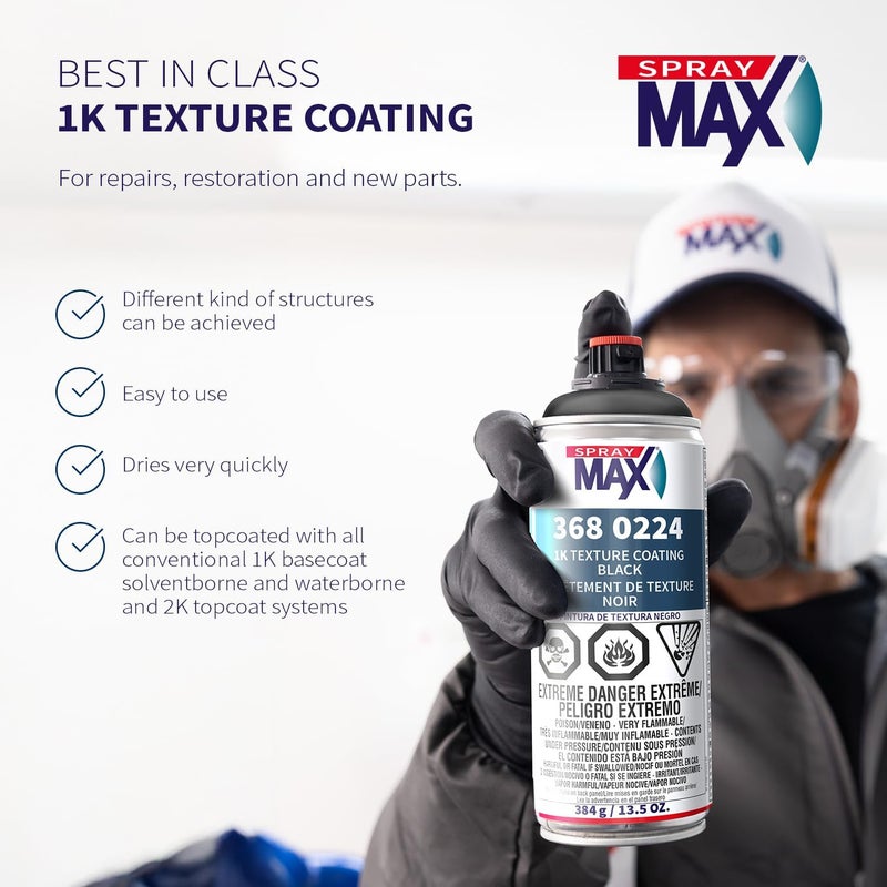 Spray max 3680224 1K Black Texture Coating for Plastic Bumpers, Trim Strips and Various Plastic Parts - Image 2